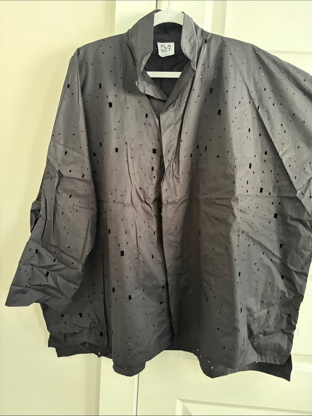 Oversized Black Perforated womens top. Planet by Lauren G. One size